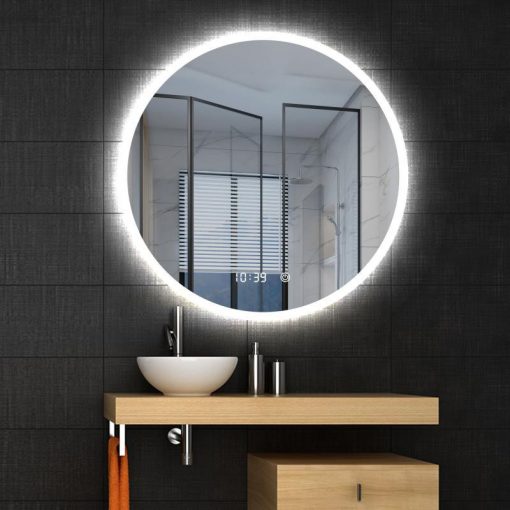 AREZZO design LED okos tükör 80 cm-es kerek+állítható fényerő,páramentesítő funkció,óra,hőmérő