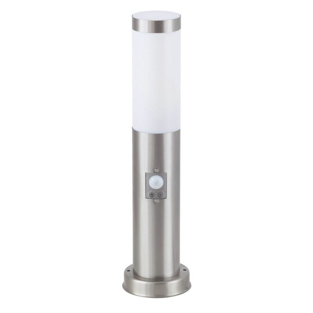 RABALUX-8267 Inox torch mozgásérzékelős szatin króm kültéri állólámpa 1XE27 25W IP44 UV álló műanyag búrával ↕450mm