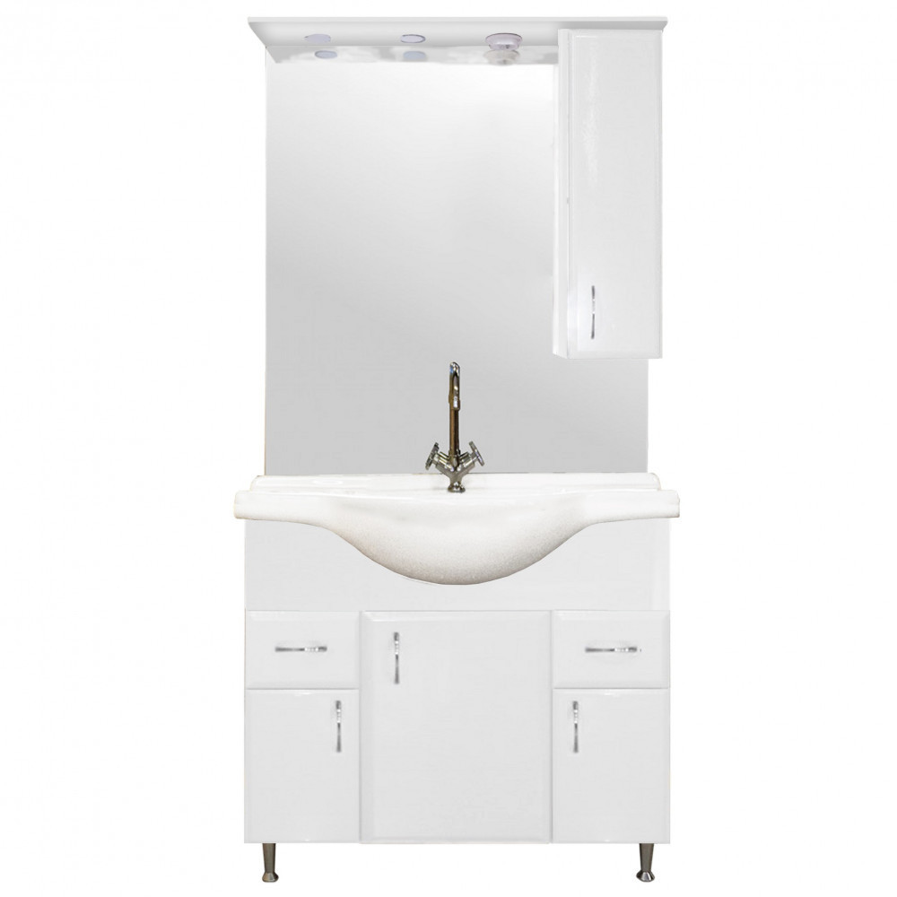 VERTEX Bianca Plus 85 komplett fürdőszobabútor, magasfényű fehér színben, jobbos nyitási irány (Komplett fürdőszoba bútor)