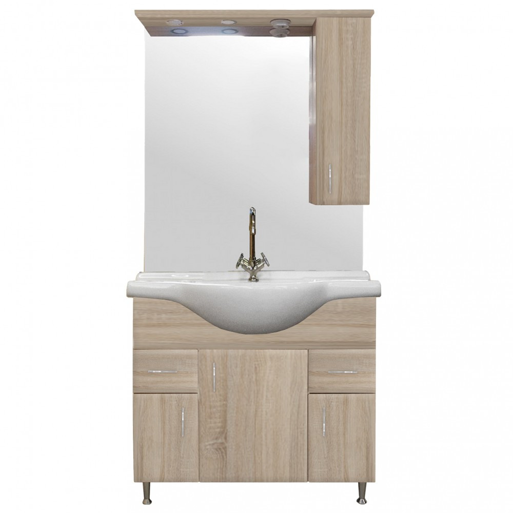 VERTEX Bianca Plus 85 komplett fürdőszobabútor, sonoma tölgy színben, jobbos nyitási irány (Komplett fürdőszoba bútor)